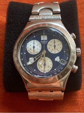 Swatch Stainless Steel Chronograph Watch - Blue and Cream Dial